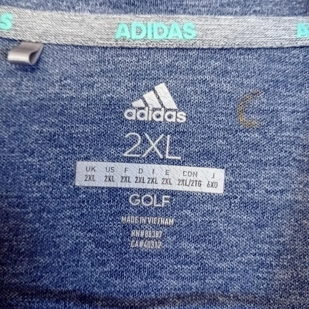 Adidas Golf Polo Shirt Mens 2XL Blue Heather Performance Logo‎ Stretch Active